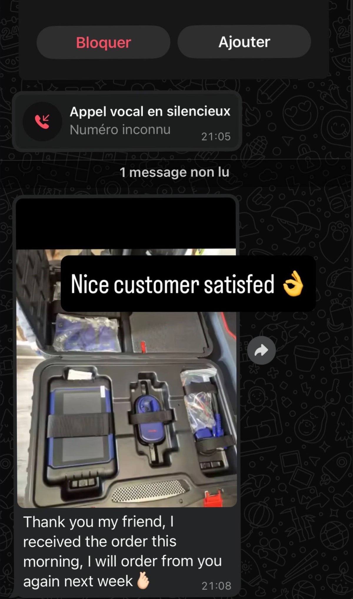Customer message and photo shared in NOCTRA Instagram highlights