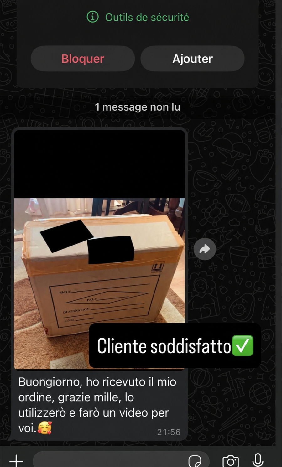 Customer message and photo shared in NOCTRA Instagram highlights