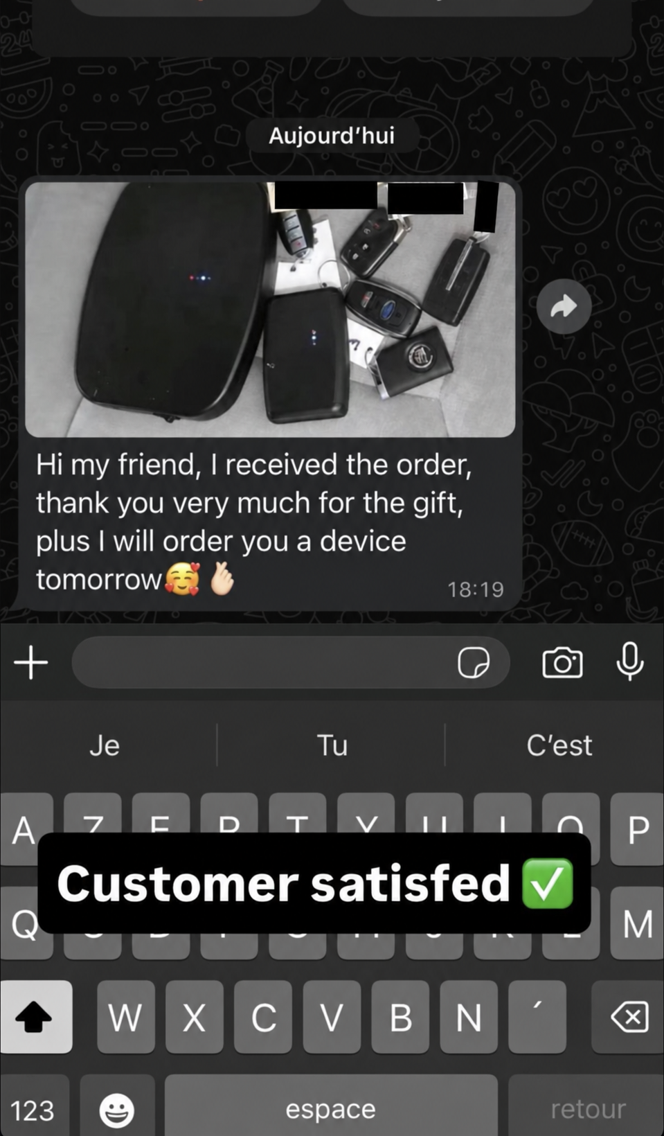 Customer message and photo shared in NOCTRA Instagram highlights